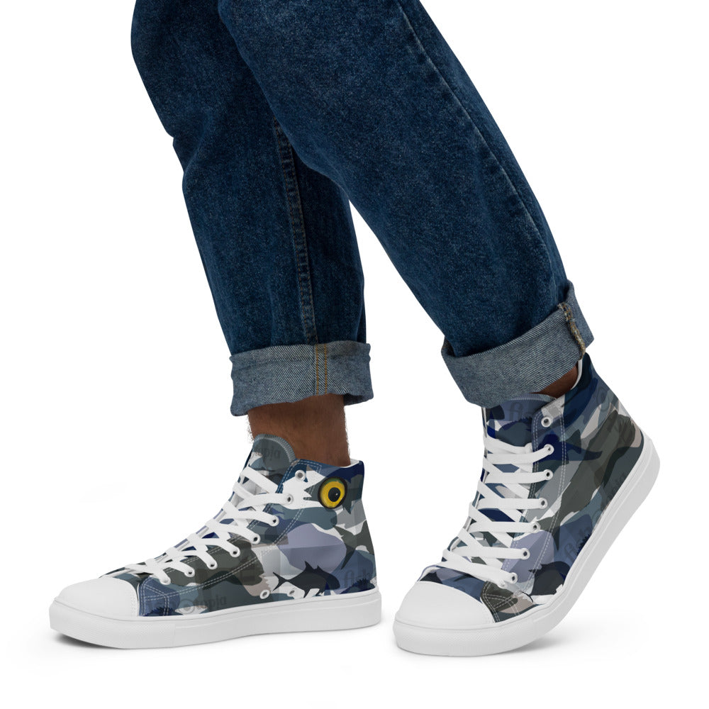 Fishotopia Signature Camo Men’s high top canvas shoes