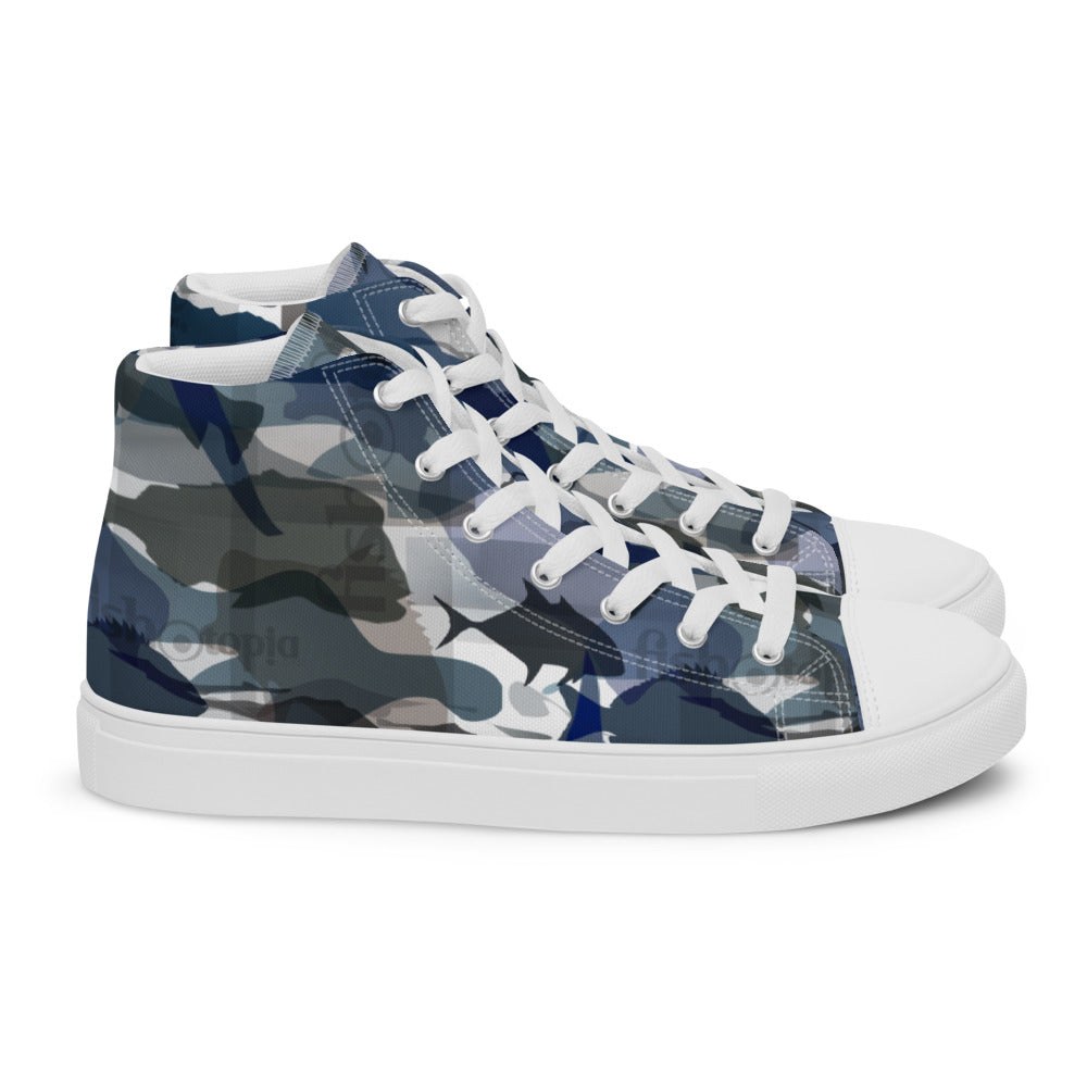 Fishotopia Signature Camo Men’s high top canvas shoes